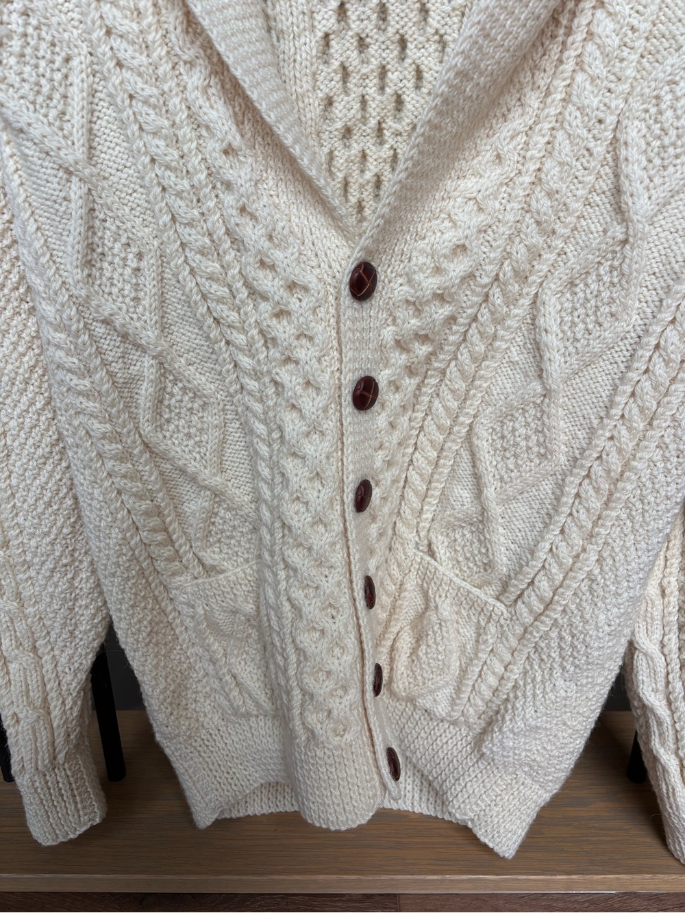 O'maille Traditional Hand Knit 100% Wool Sweater Cardigan Made in Ireland Unisex - Picture 8 of 13